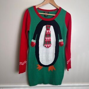 Ugly Christmas Sweater by Hooked Up by I.O.T w/Penguin theme and sequins Size S
